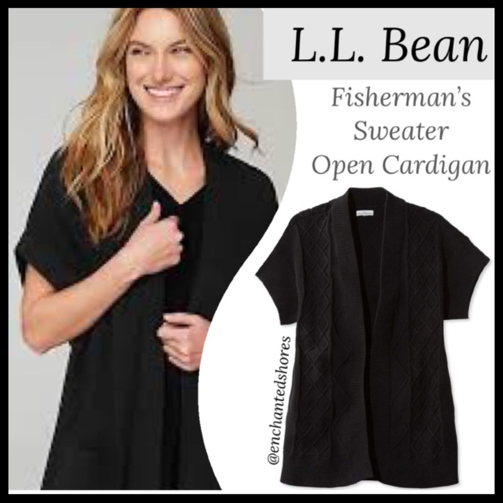 LL Bean Fishermans Sweater Signature Cotton Short Sleeve Open Cardigan Size M